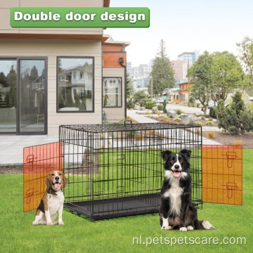 Dubbeldeur metalen honden kratverdeler Tray Pet Cage